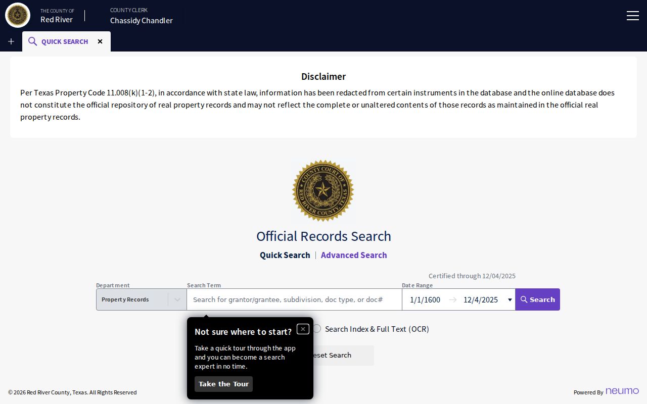 Red River County court record and official-record search boundary
