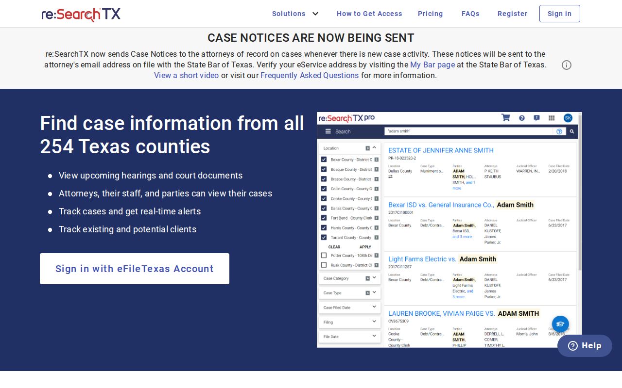 Red River County docket search through re:SearchTX