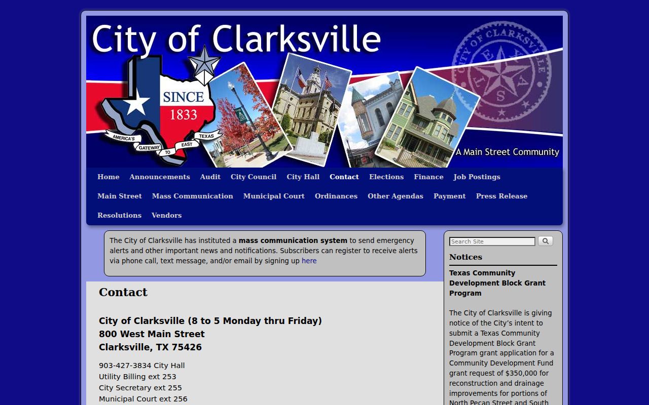 Clarksville court records city contact page