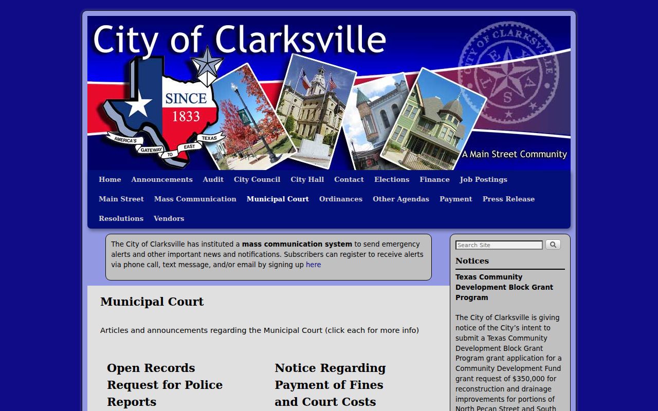 Clarksville court records municipal court page