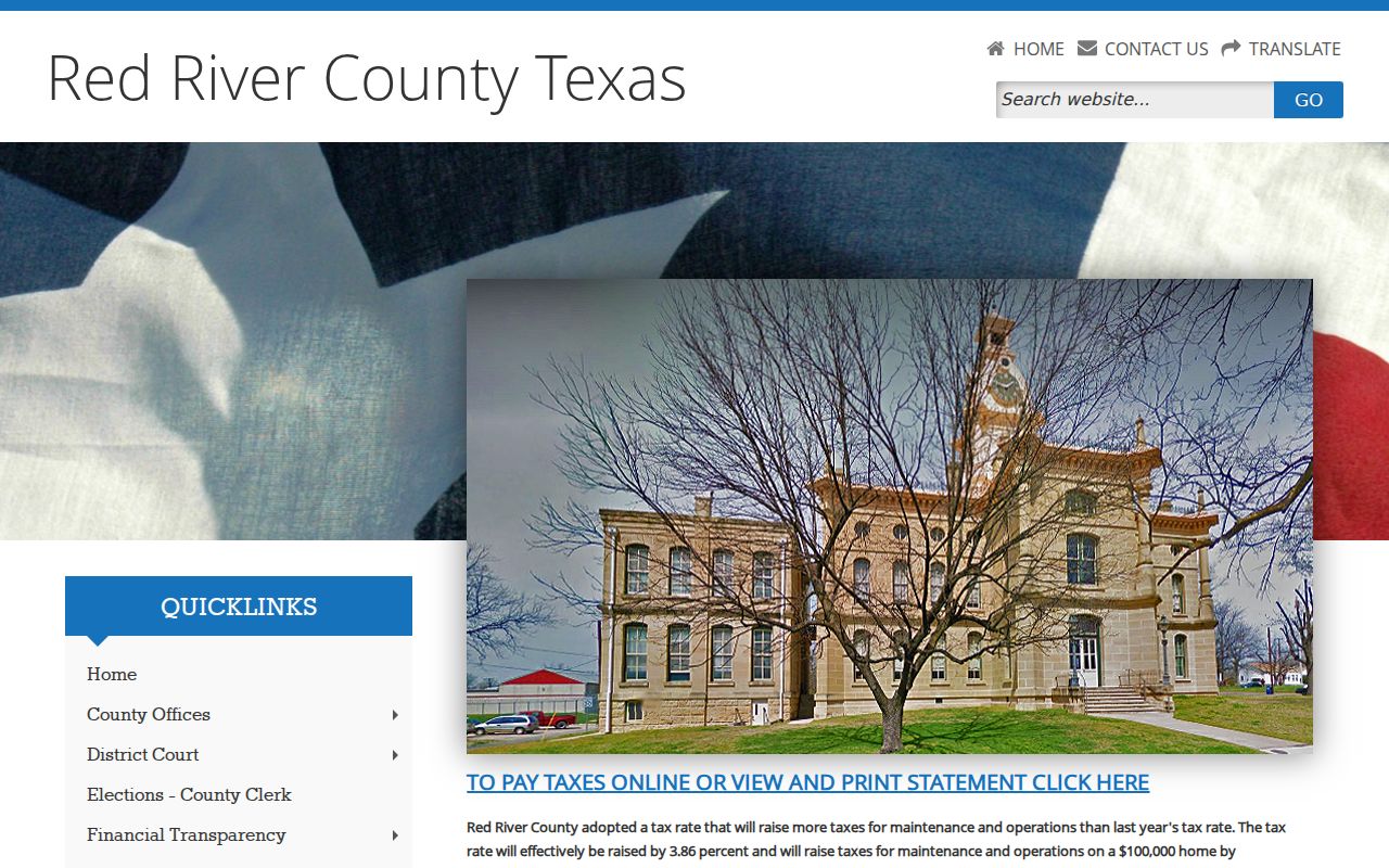 Official Red River County website showing county court and office navigation