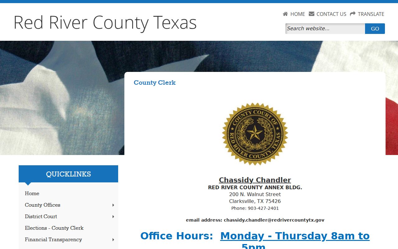 Red River County court case records clerk page