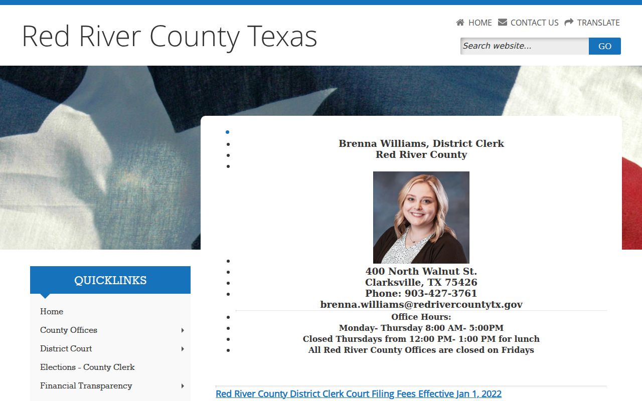 Red River County court schedule District Clerk docket posts