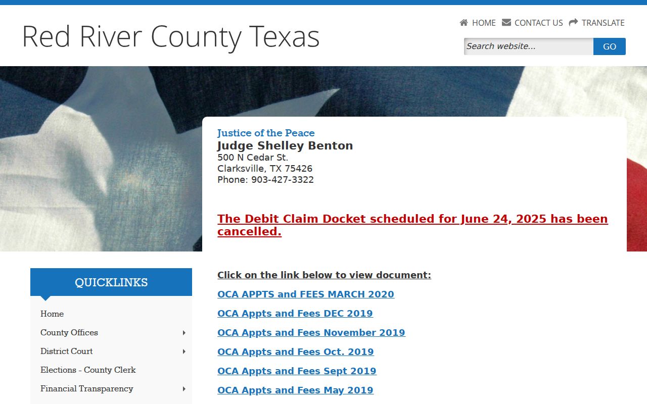 Red River County traffic court Justice of the Peace contact